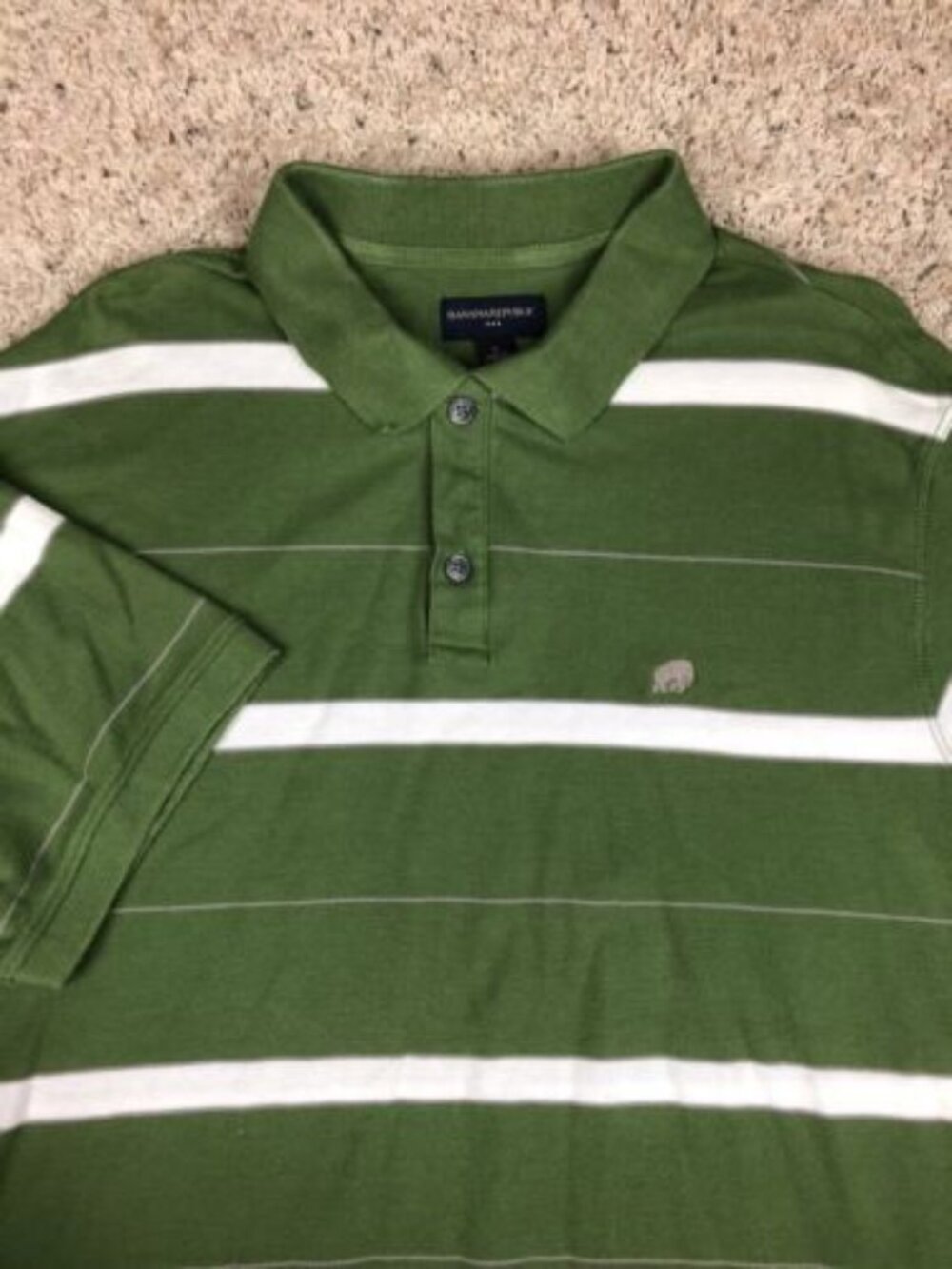 Banana Republic Polo Shirt Men's XL Green Short Sleeve Striped White With Logo